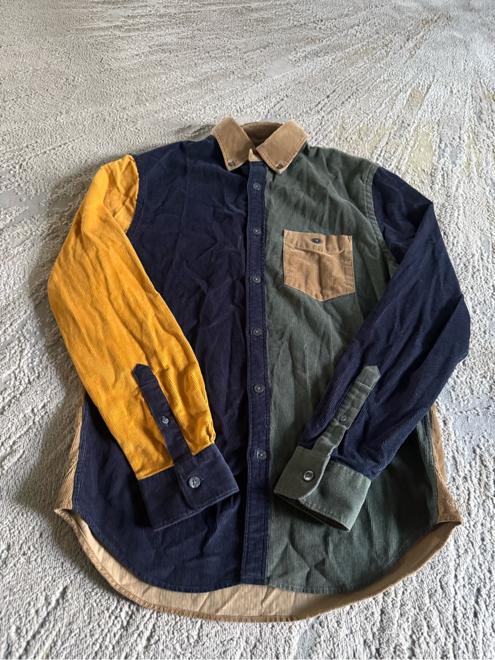 Todd Snyder Shirt Corduroy Button front Color Block navy yellow tan green small